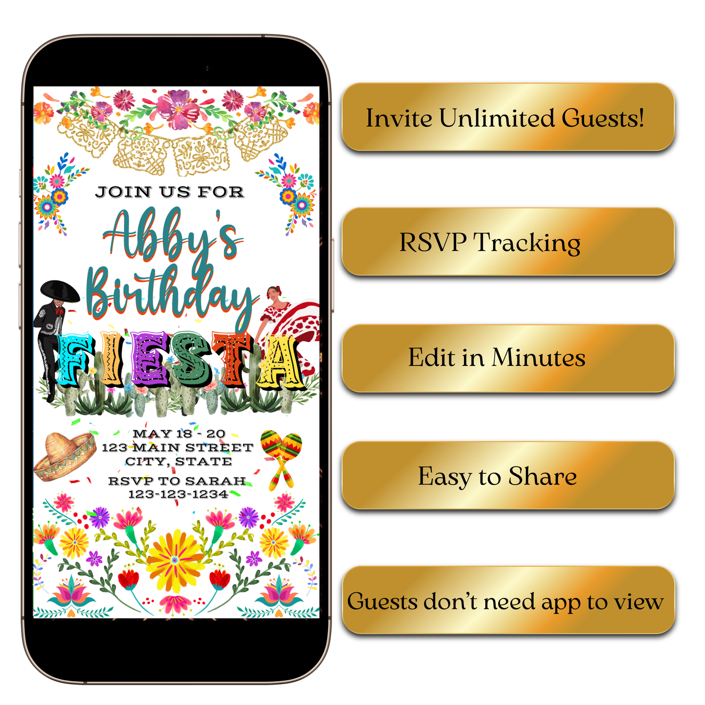 Papel picado floral cactus animated invite template