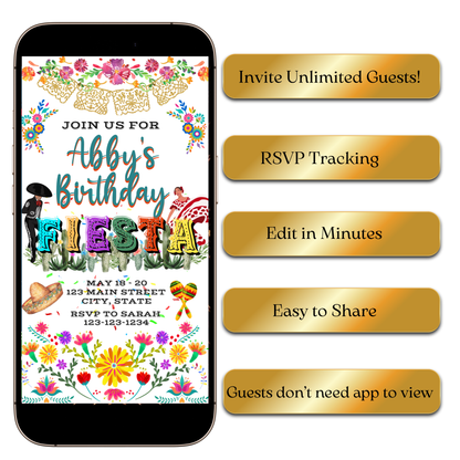 Papel picado floral cactus animated invite template