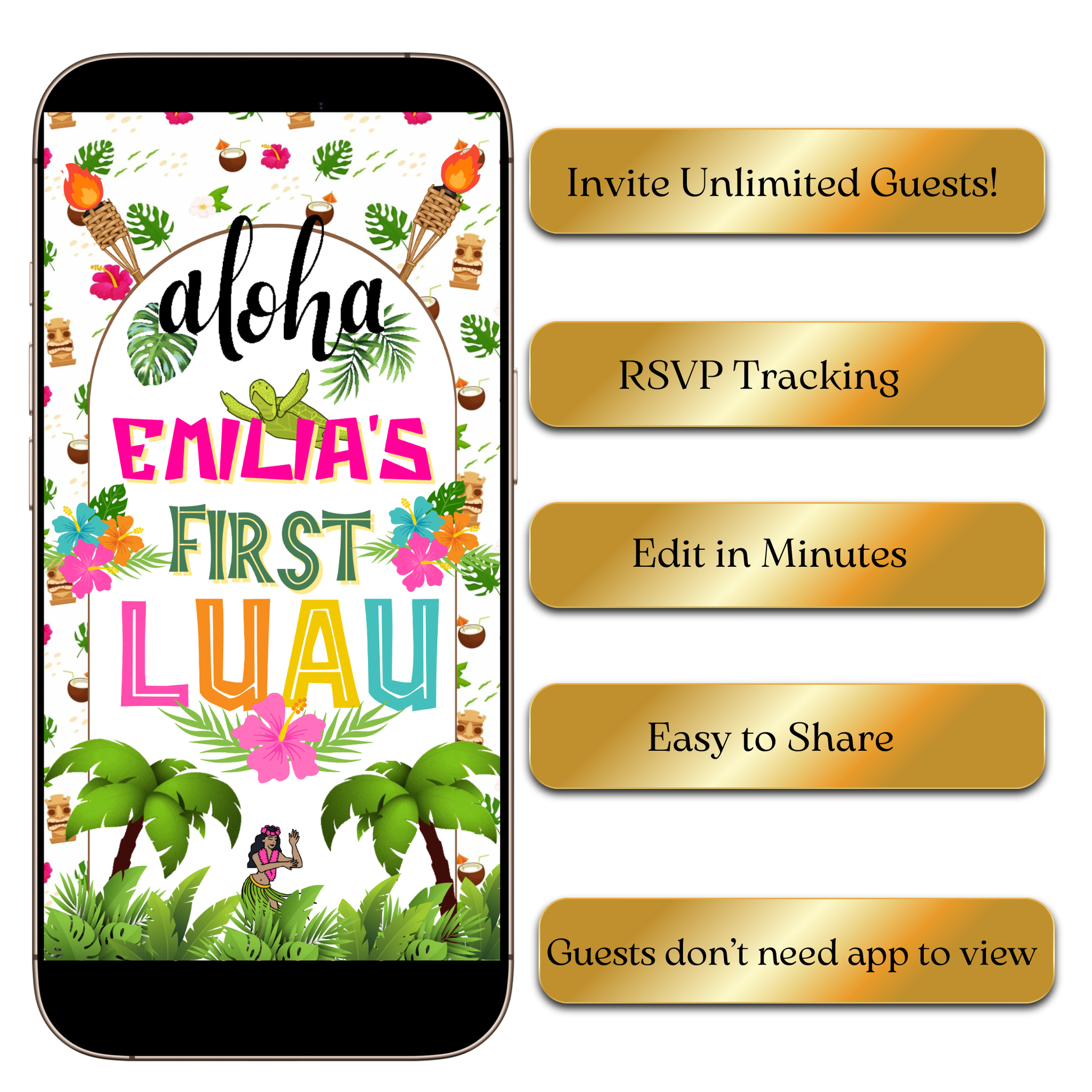 Hawaiian 1st luau video invite template for instant download