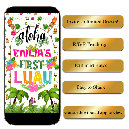 Hawaiian 1st luau video invite template for instant download