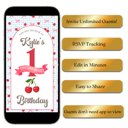 Vertical Shop Cherry video invitation with cute cherry illustrations