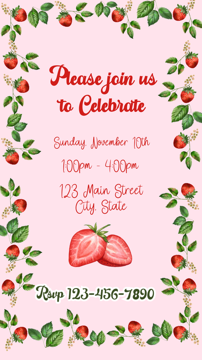 Hand holding phone showing pink berry invite preview