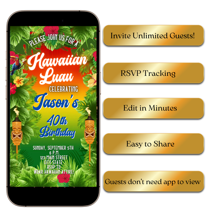 Digital Sunset Hawaiian Luau Video Invitation MP4 Invite