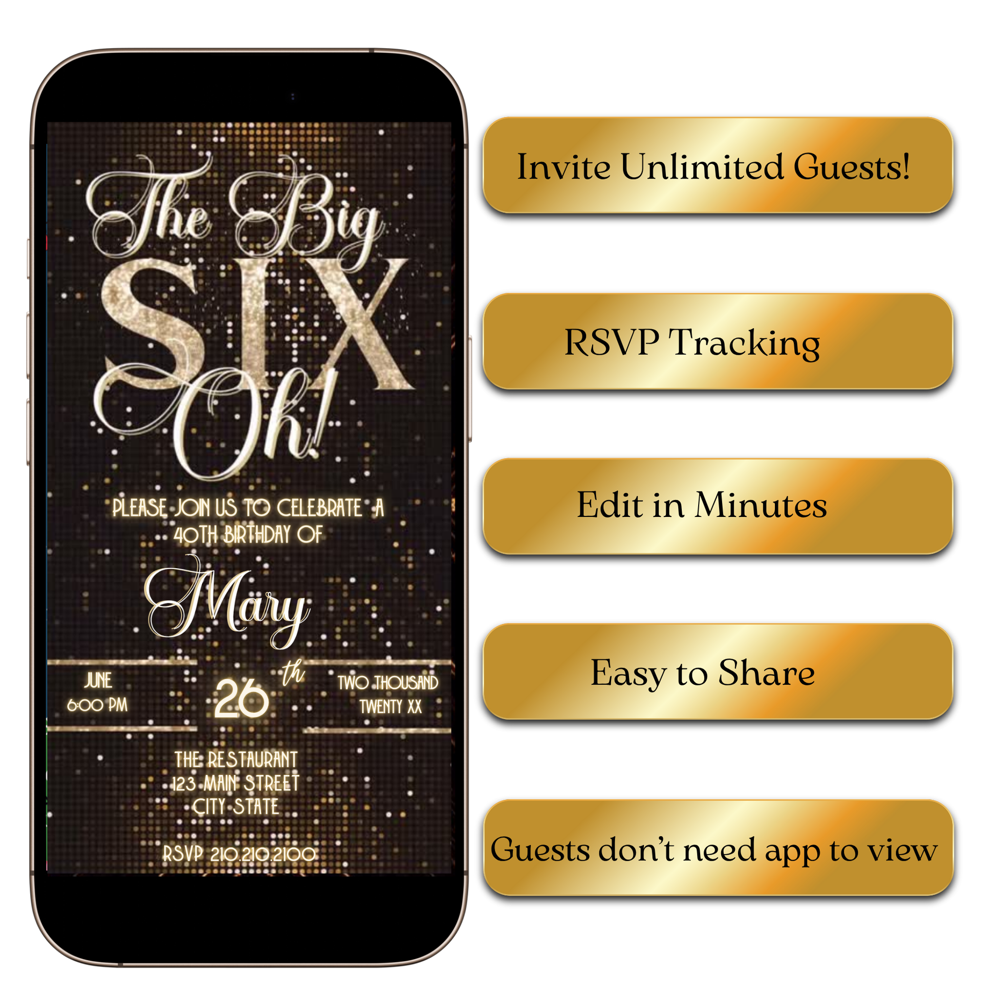 Digital Elegant Gold Glamour Video Invitation MP4 Invite