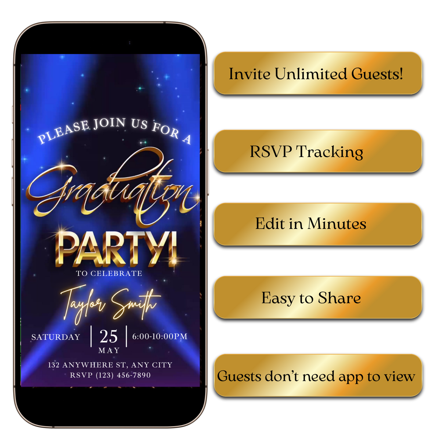 Blue night sky graduation video invite editable