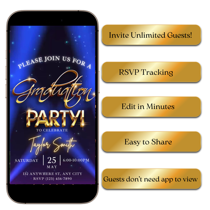 Blue night sky graduation video invite editable