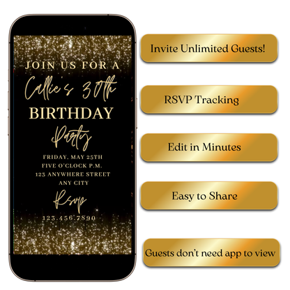 Golden Sparkle digital video invitation shared on WhatsApp