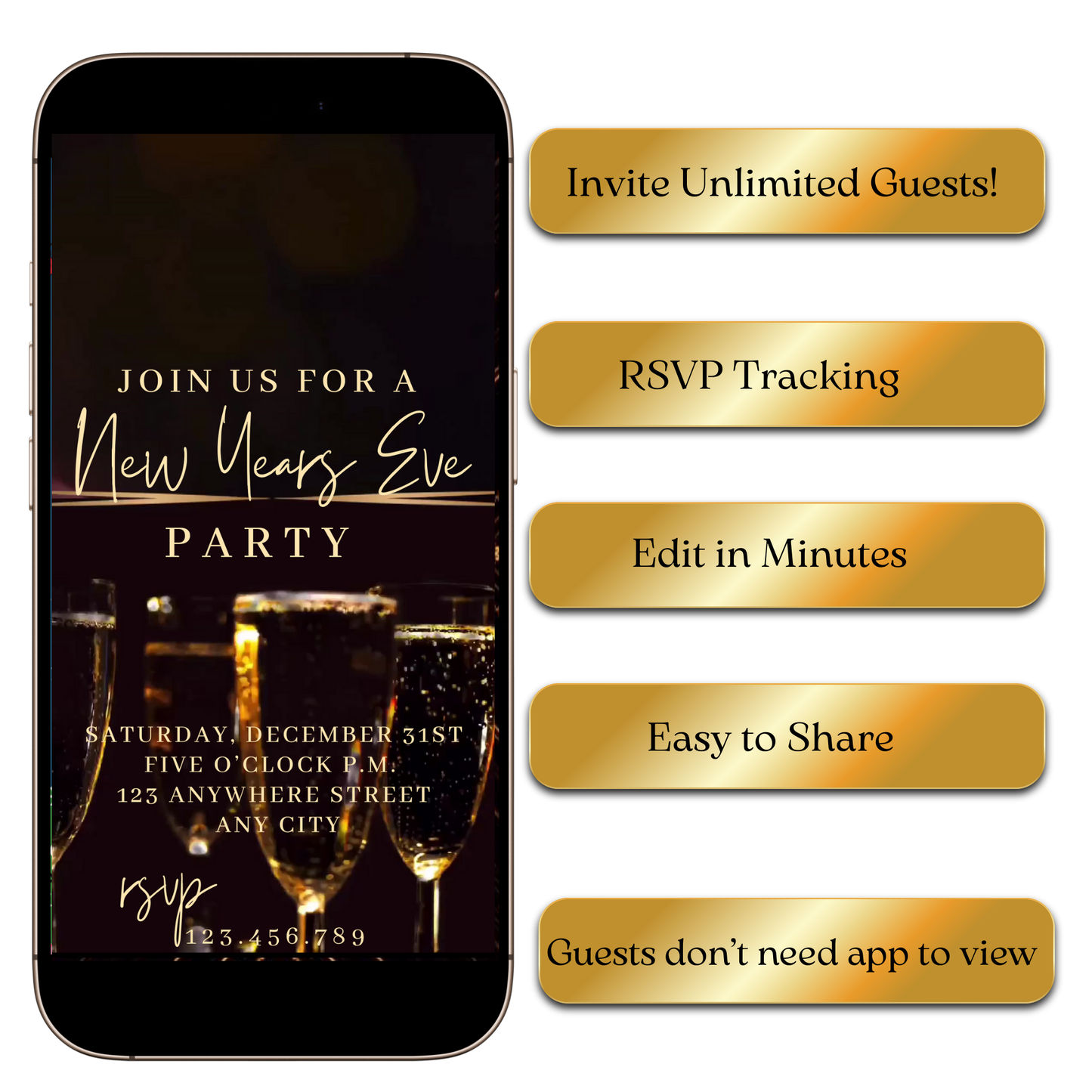 Instagram feed preview of sparkling New Year’s Eve video invite