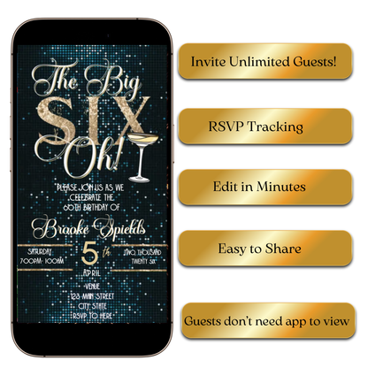 The Big Six Oh! Video Invitation | Digital 60th Milestone Invite | Editable Online Party Template