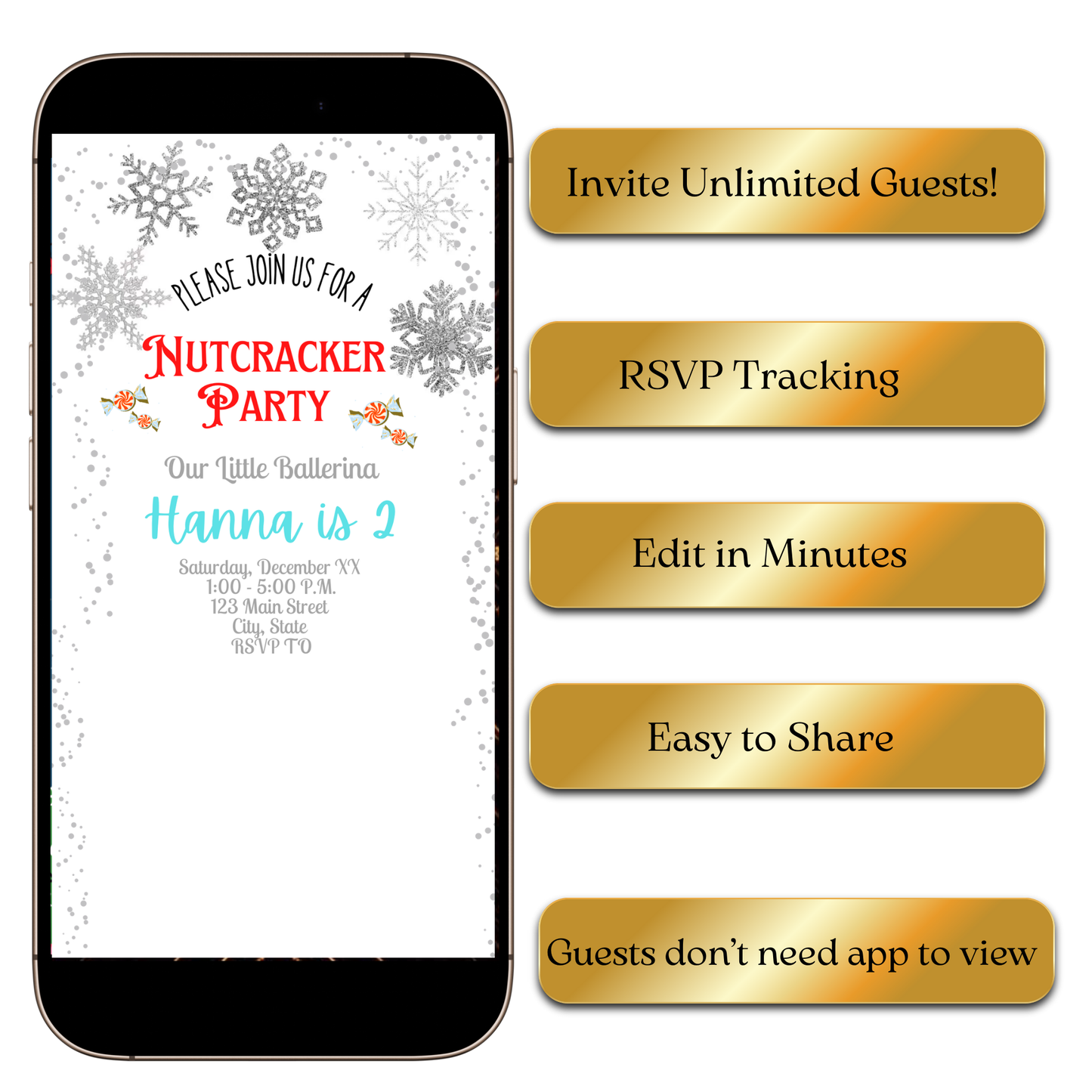 Festive Nutcracker party digital invite preview on WhatsApp