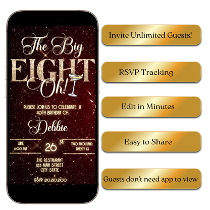 Digital Golden Milestone Video Invitation MP4 Invite