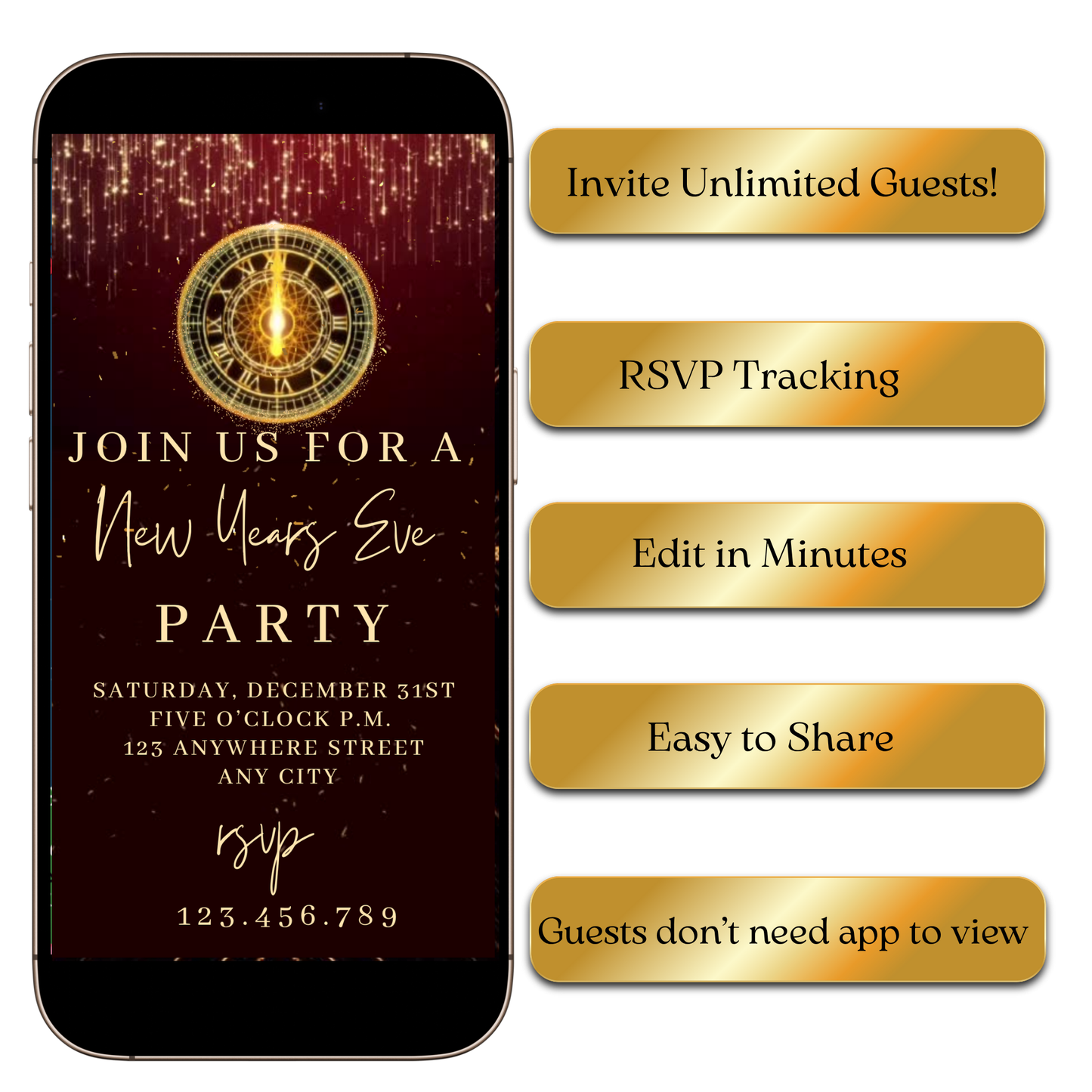Editable elegant New Year's Eve video invite template