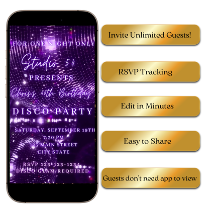 Editable Glam Disco Video Invitation Template