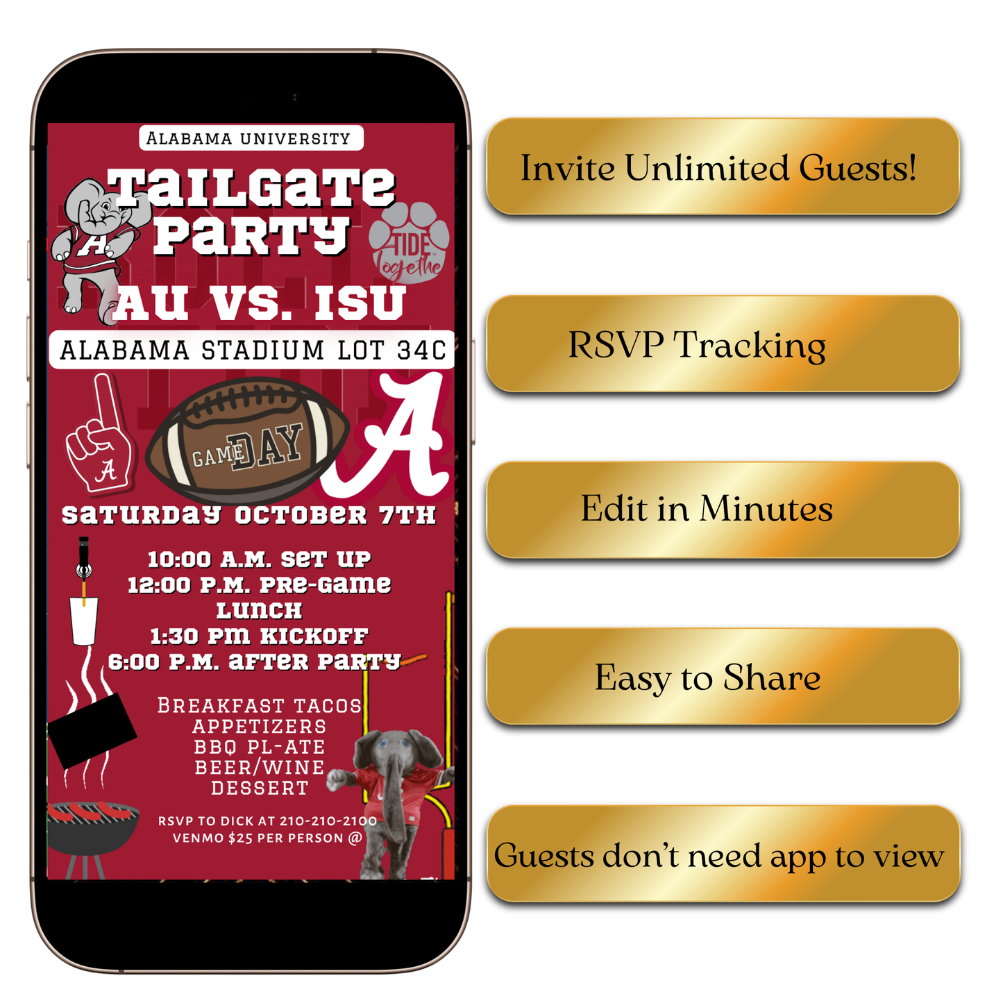 Roll Tide football stadium video invite editable