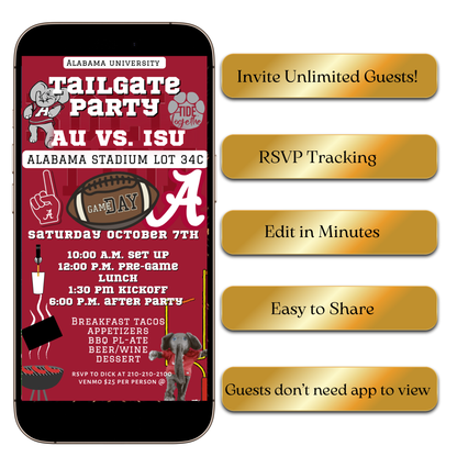 Roll Tide football stadium video invite editable