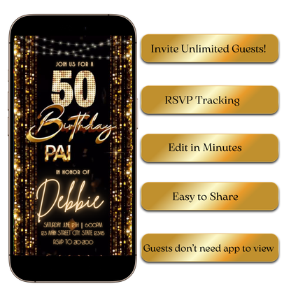 Digital Golden Night Digital Video Invitation MP4 Invite