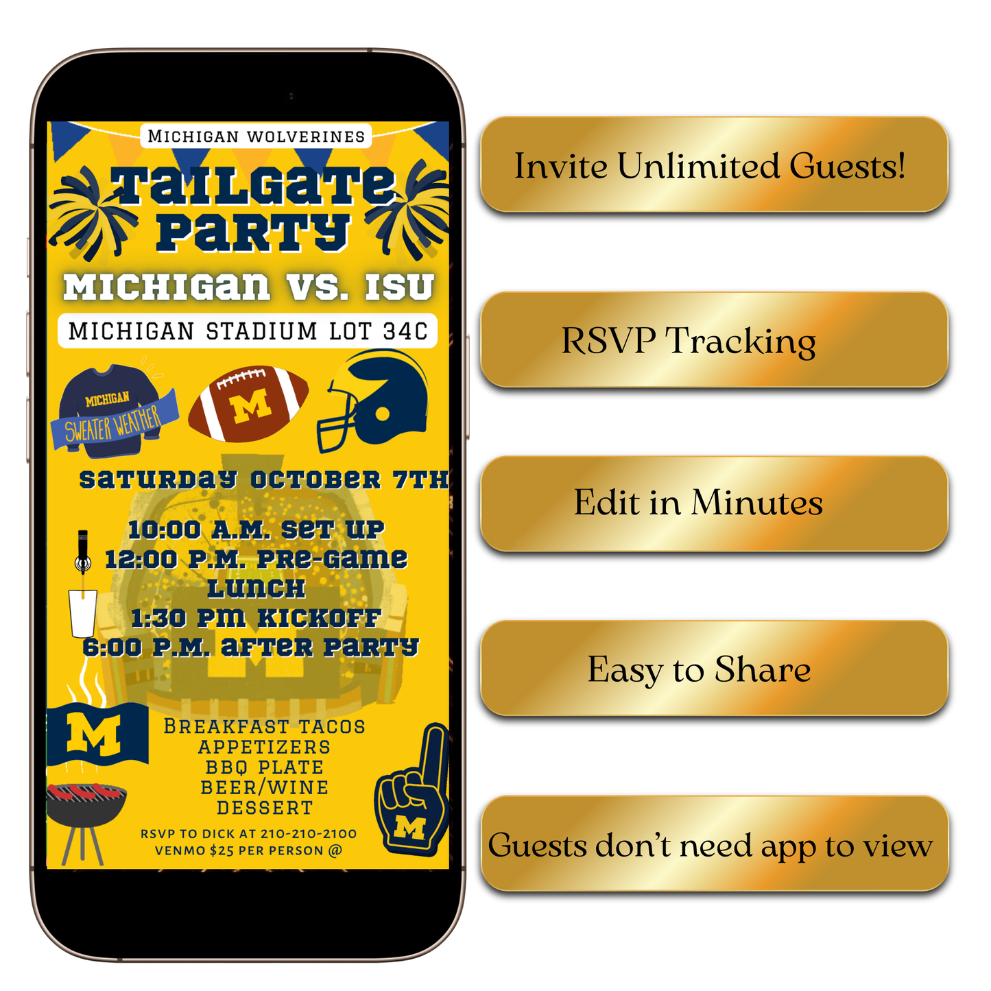 College football game day video invite Michigan theme