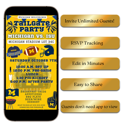 College football game day video invite Michigan theme