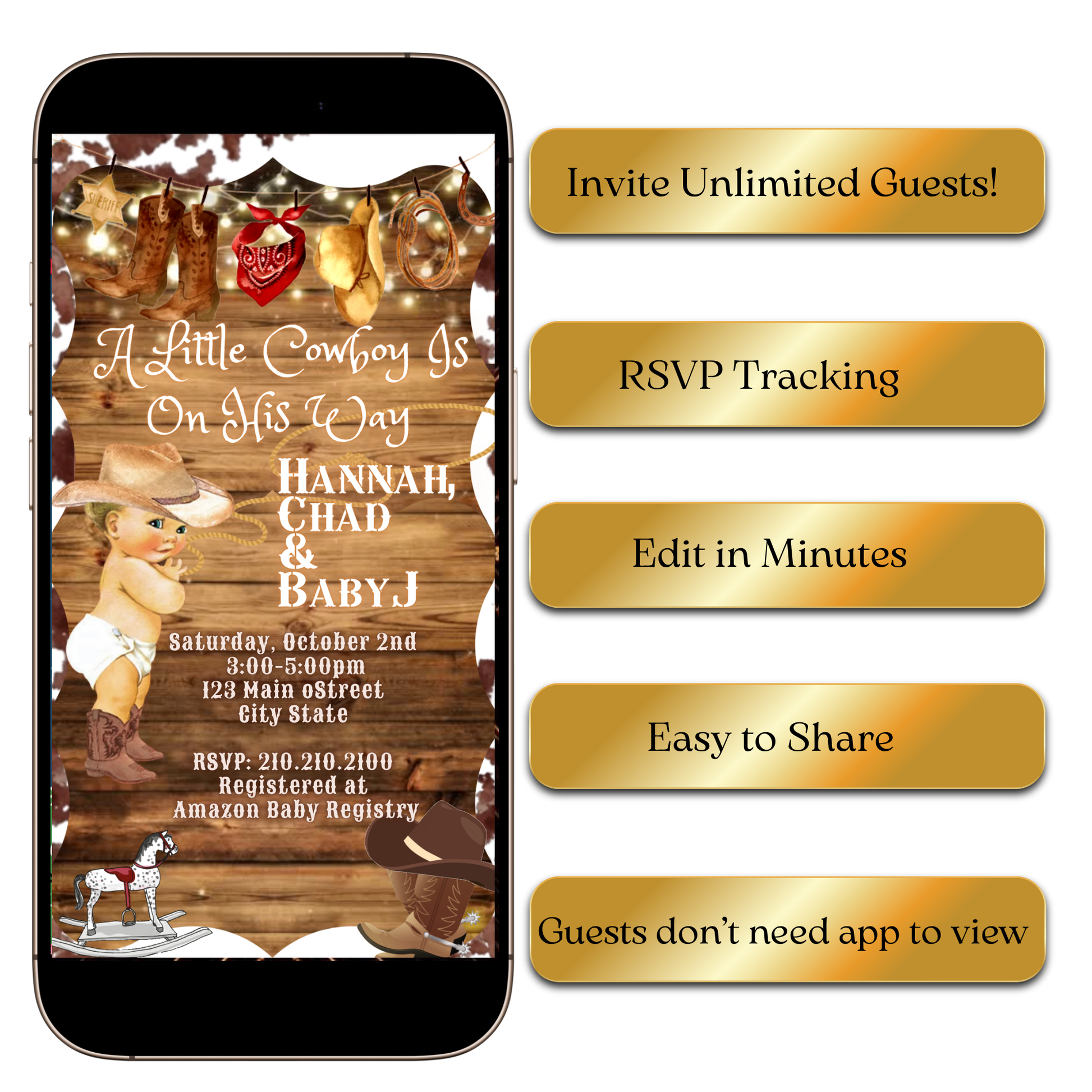 Rustic Western Cowboy Video Invitation for Mobile Sharing