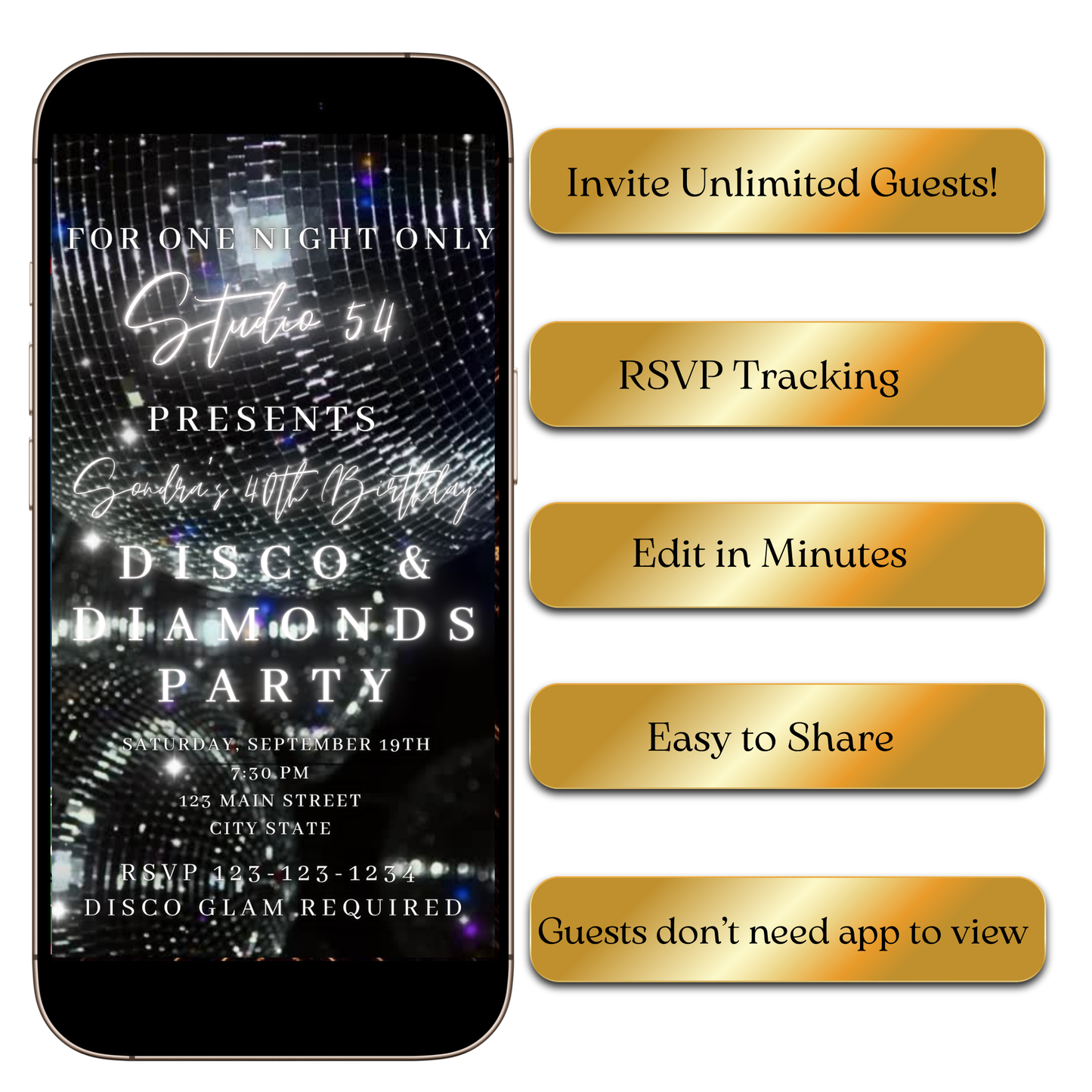 Digital Disco and Diamonds Studio 54 Glam Video Invitation MP4 Invite