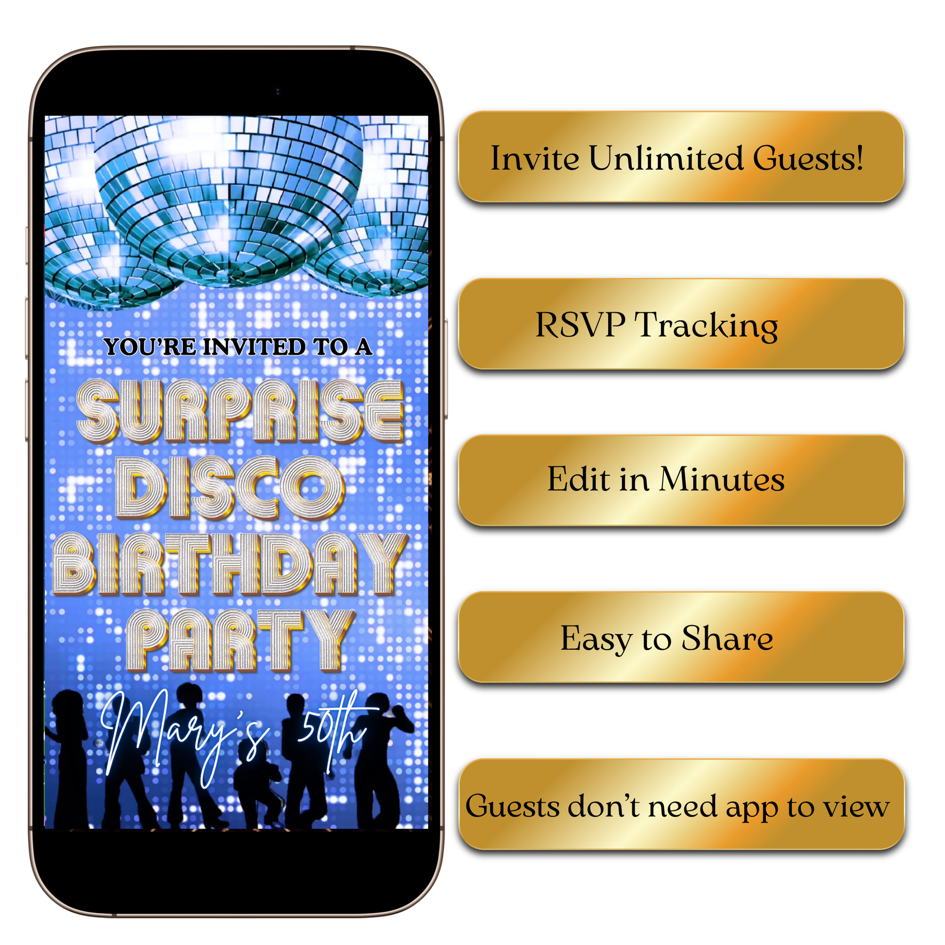 Retro dance party surprise video invite editable