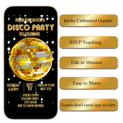 Editable Golden Disco Ball Video Evite