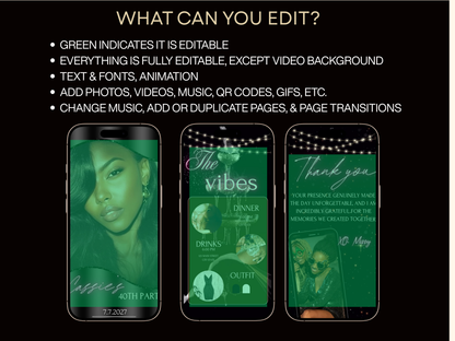 Editable Birthday Glam Video Invitation – Digital Canva Template with Itinerary & Thank You