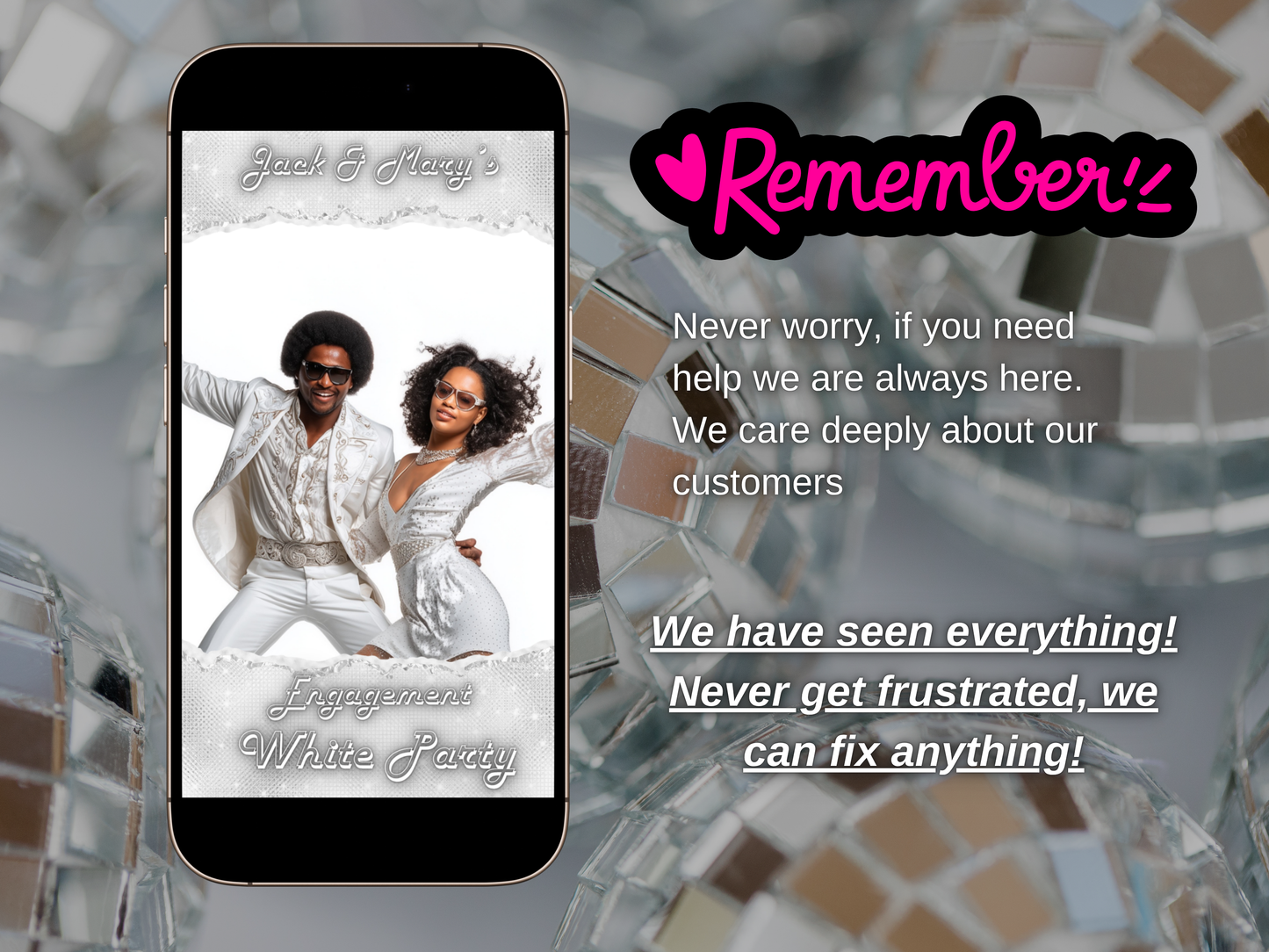 Party Video Invitation – White Disco Theme Evite – Digital Invite with Thank You – Mobile Canva Template