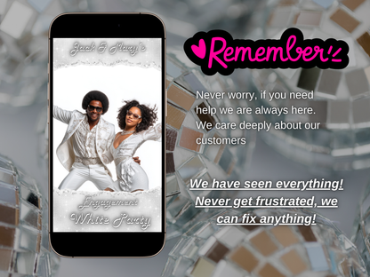 Party Video Invitation – White Disco Theme Evite – Digital Invite with Thank You – Mobile Canva Template