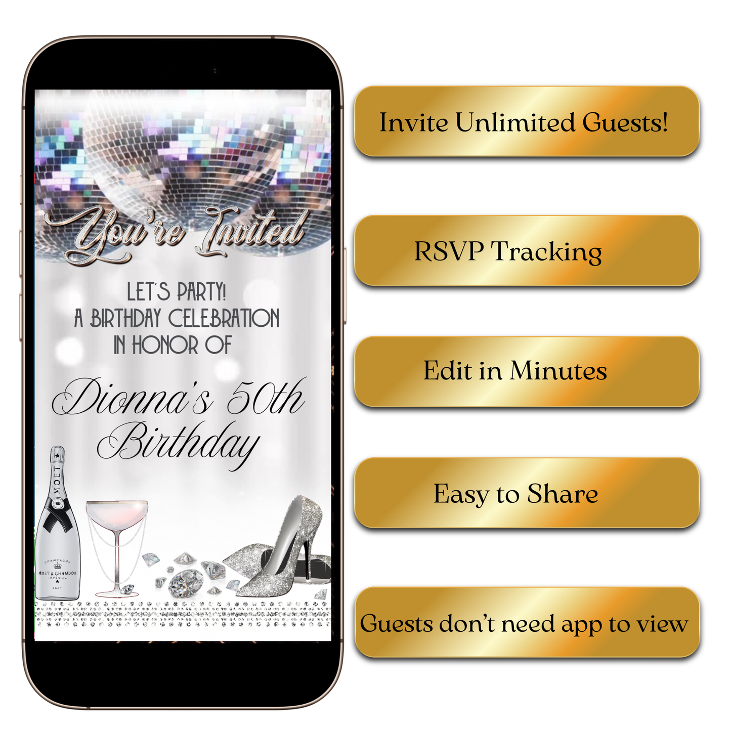 Silver sparkle glam video invite editable online