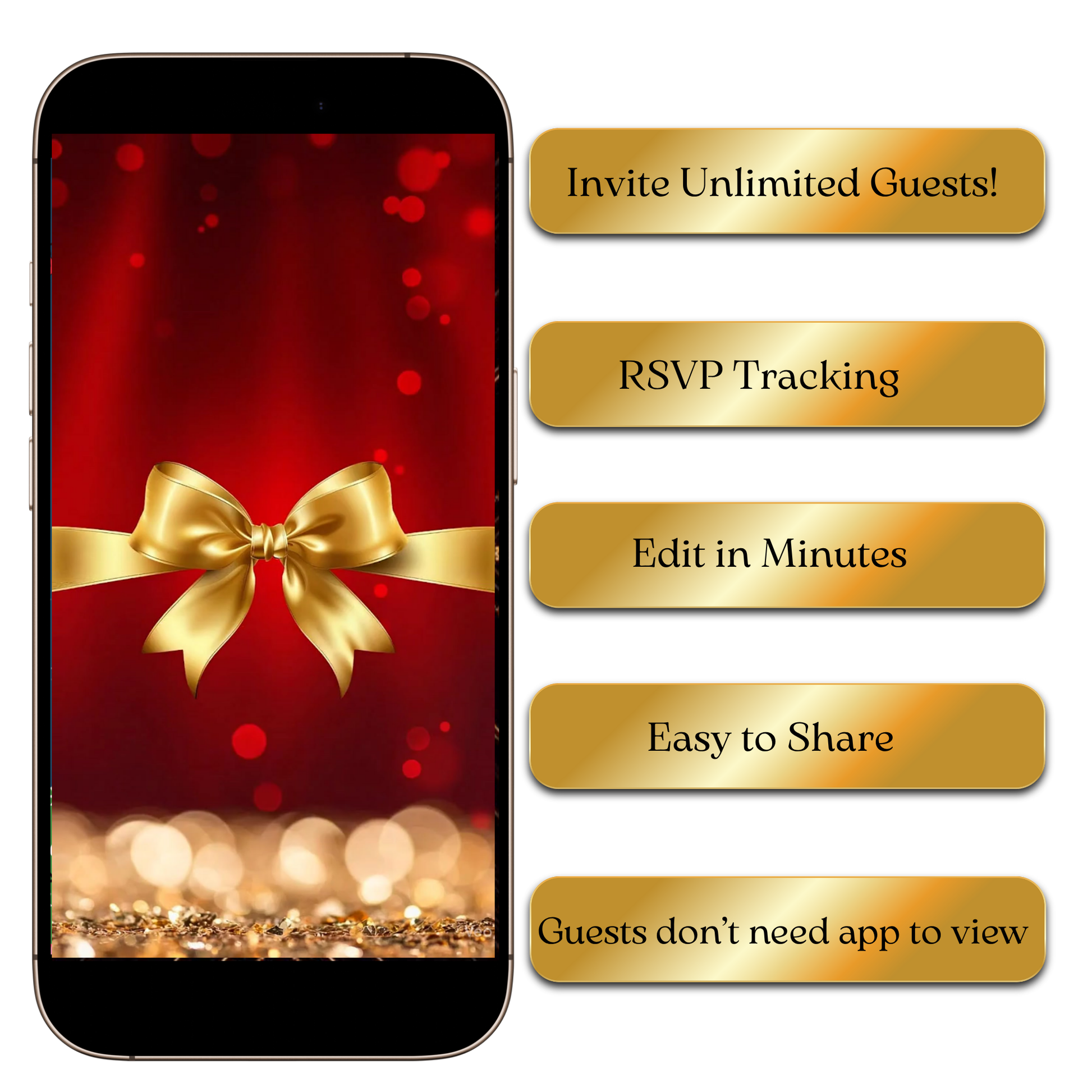 Digital Red and Gold Christmas Party Video Invitation – Elegant Holiday Celebration Evite MP4 Invite