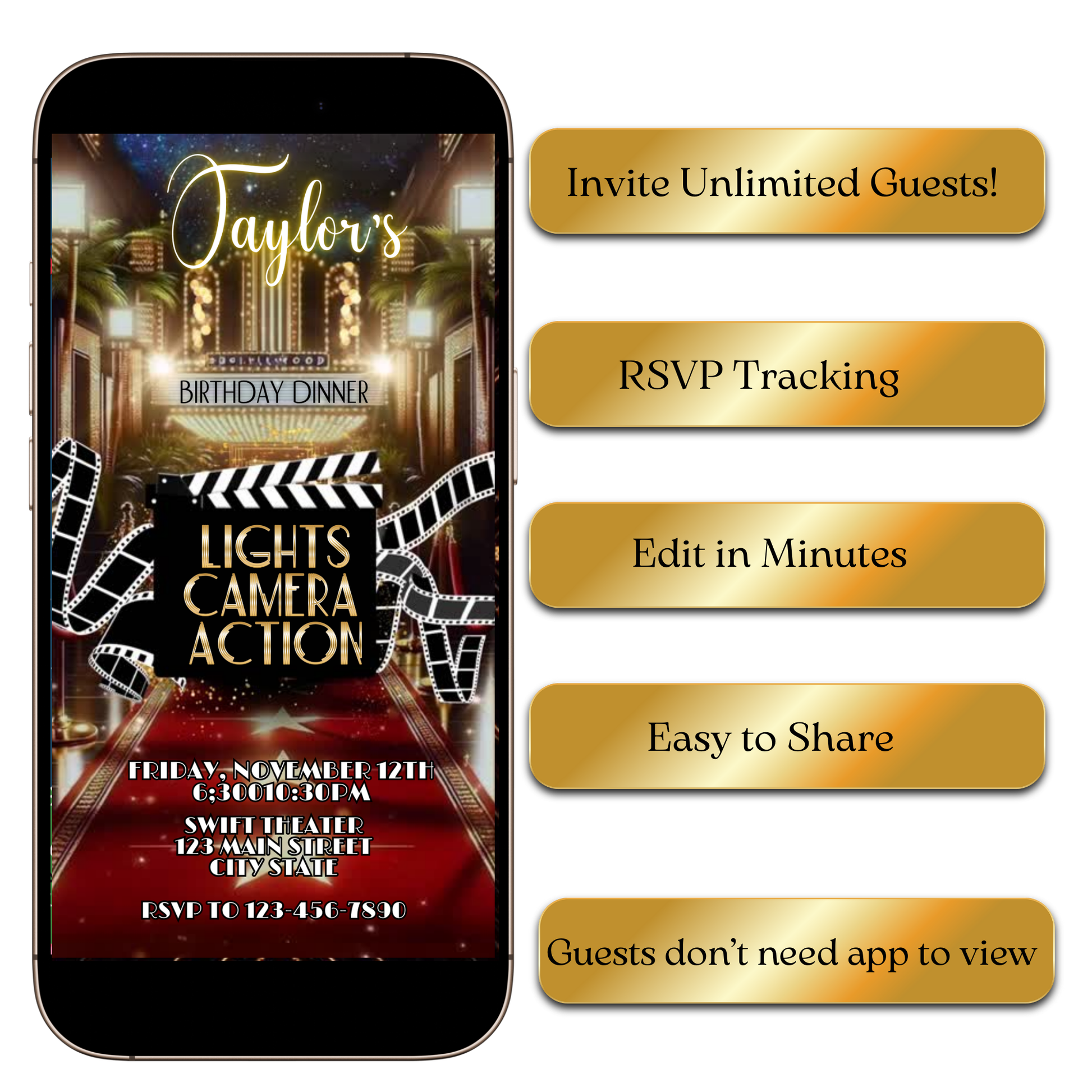 Hollywood video invitation preview shown on laptop screen