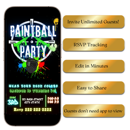 Digital Neon Paintball Party Video Invitation MP4 Invite