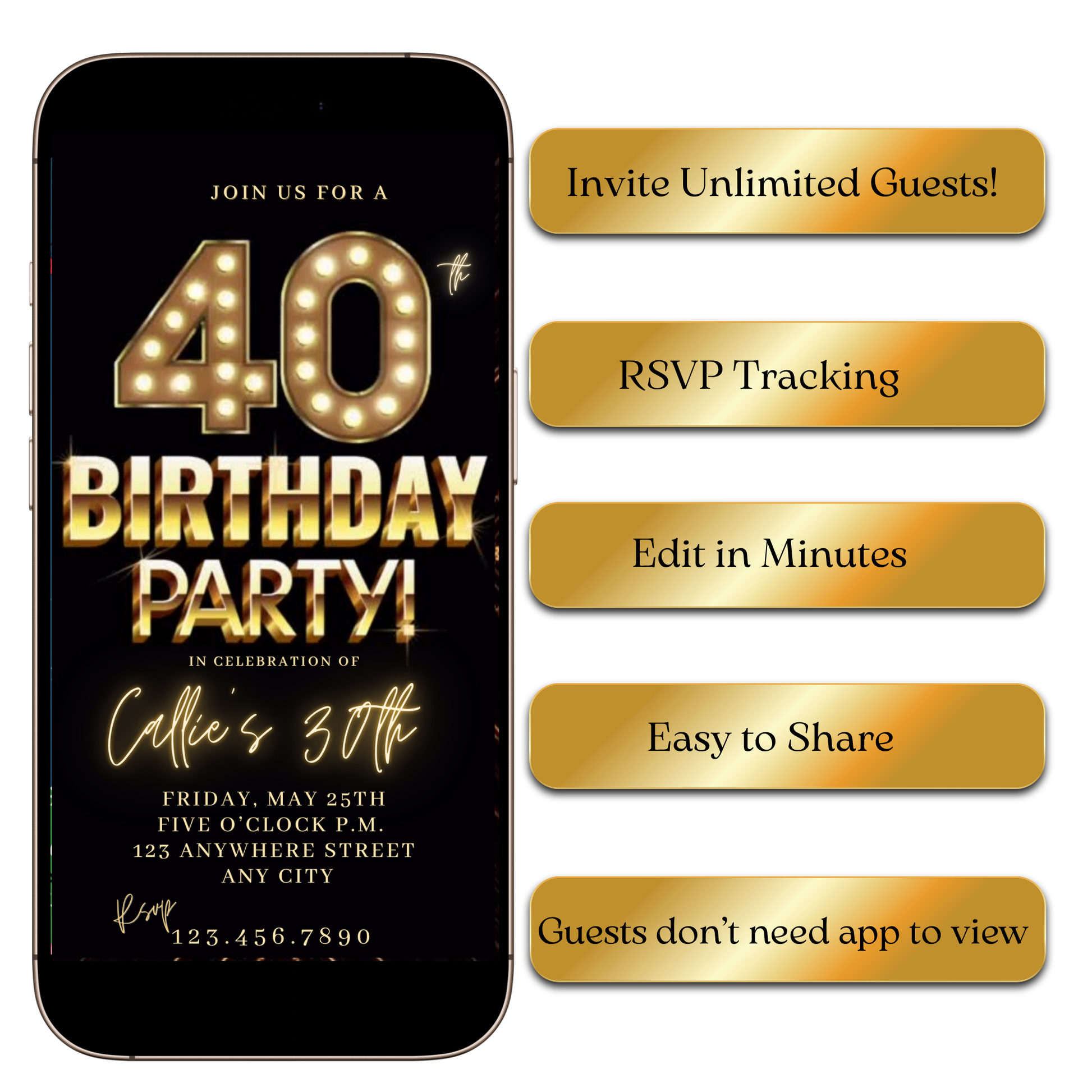 Digital Golden Lights Party Video Invitation MP4 Invite