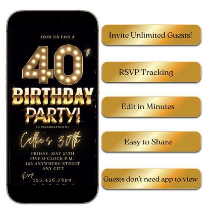 Digital Golden Lights Party Video Invitation MP4 Invite