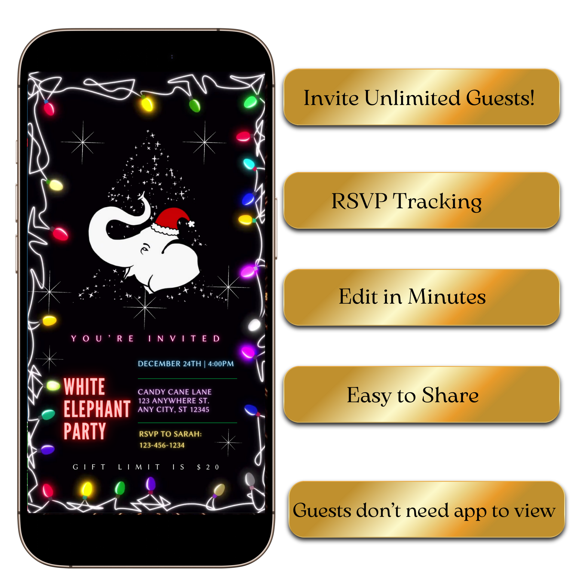 White Elephant digital party video invitation preview shown on laptop