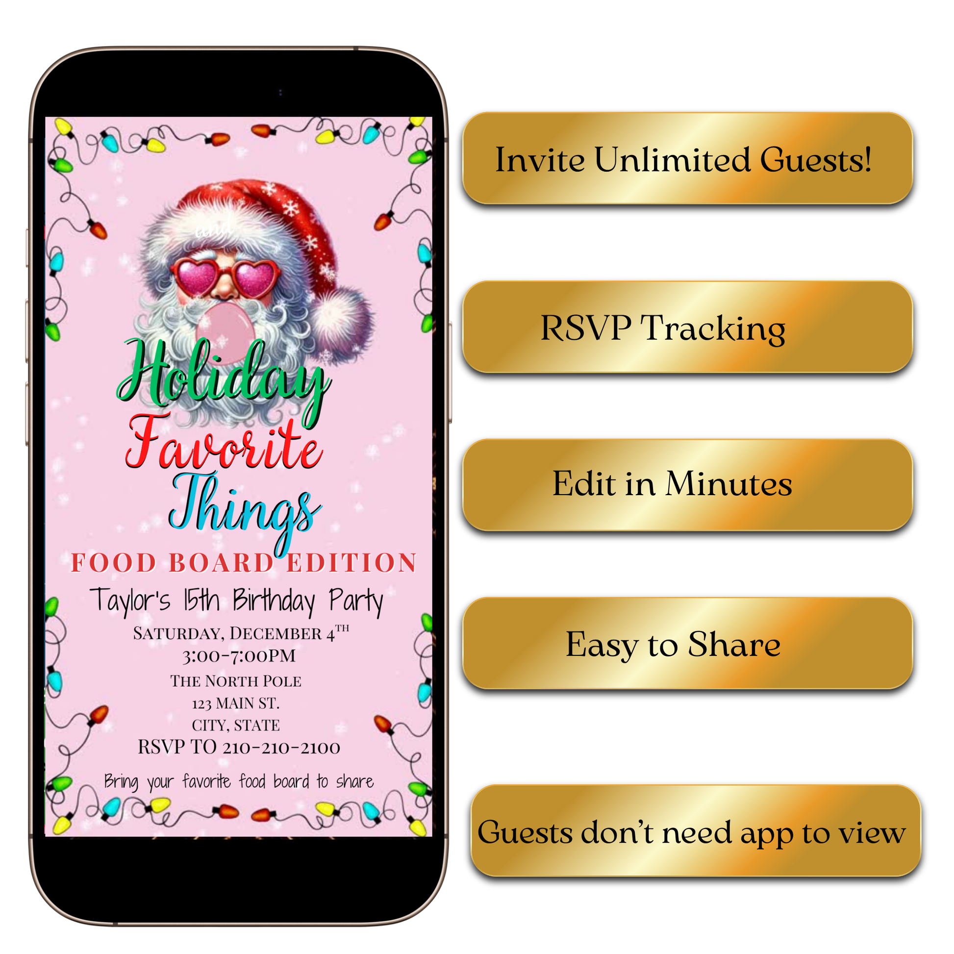 Holiday food board–themed video invite preview on laptop