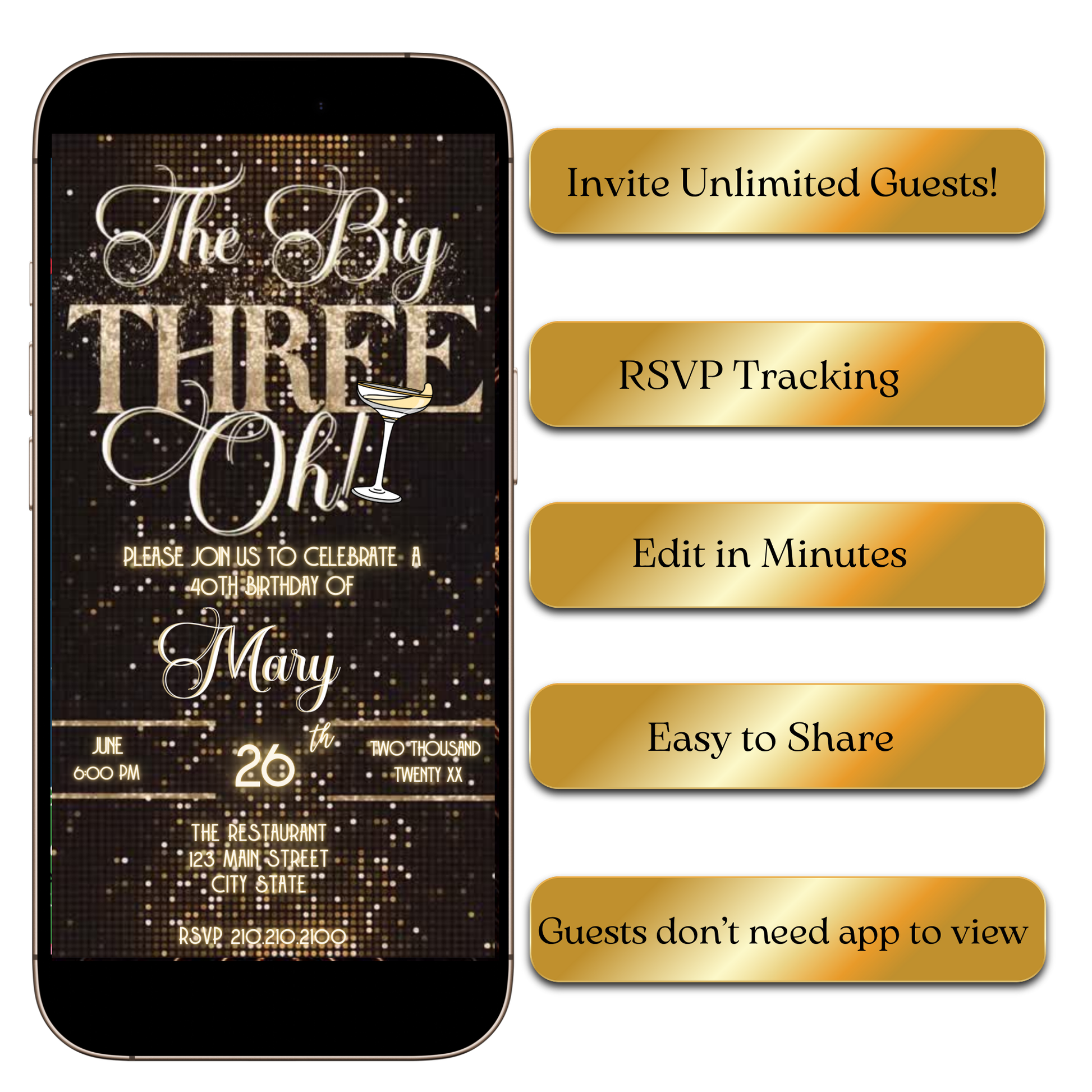 Digital Elegant 30th Birthday Video Invite – Black & Gold Celebration MP4 Invite