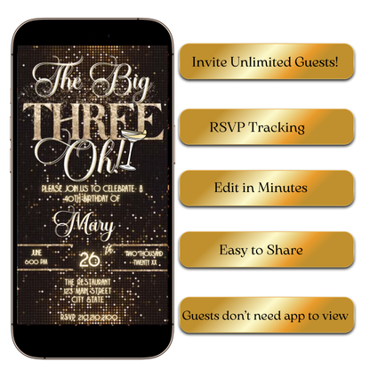 Digital Elegant 30th Birthday Video Invite – Black & Gold Celebration MP4 Invite