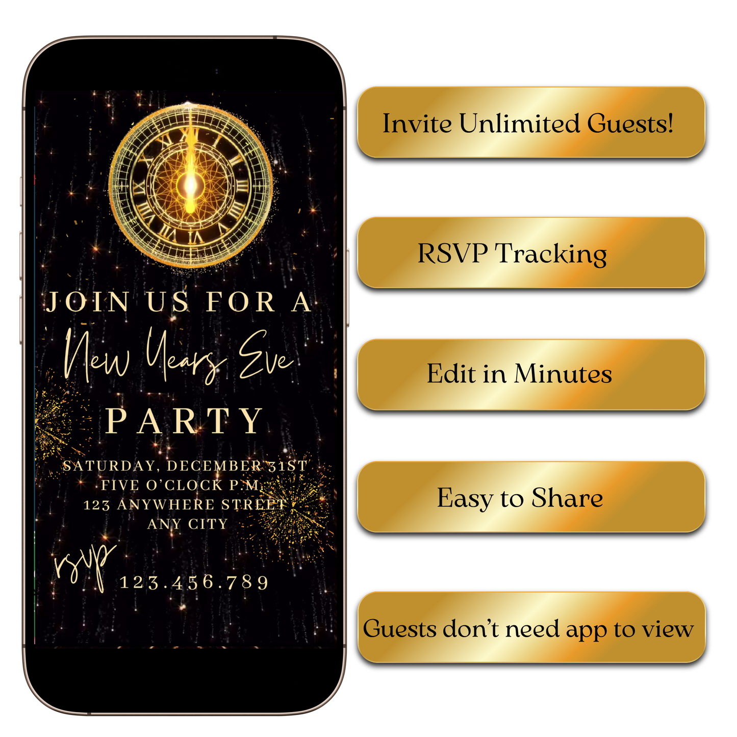 Editable sparkle countdown NYE video invite template