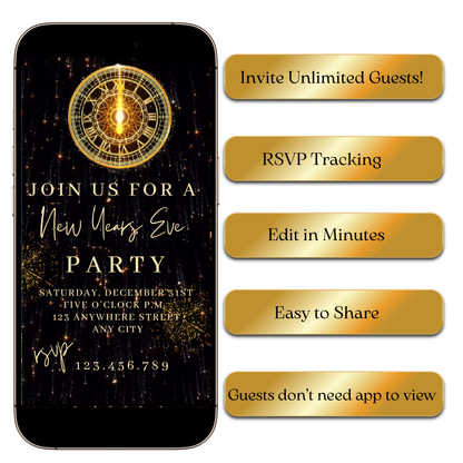 Editable sparkle countdown NYE video invite template