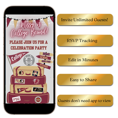 Digital Florida State University Graduation Sendoff Video Invite MP4 Invite