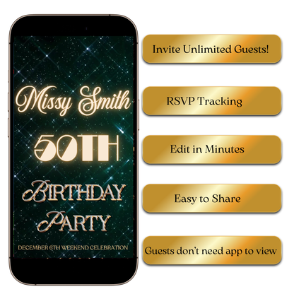 Birthday Dinner Celebration Video Invitation | Digital Luxe Party Invite | Editable Online Template