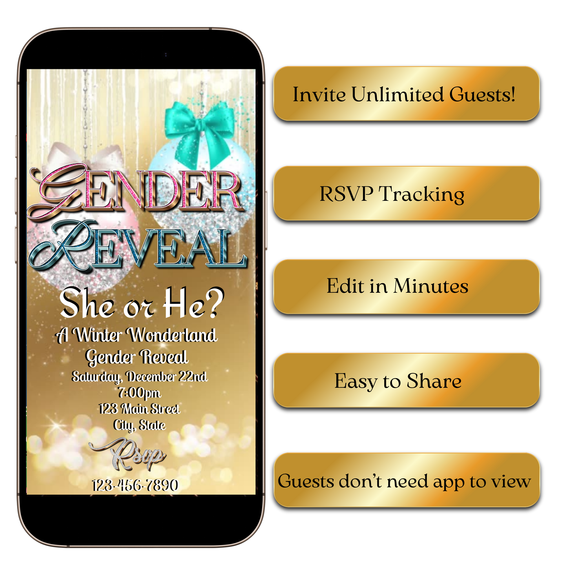 Editable she or he gender reveal video invite template