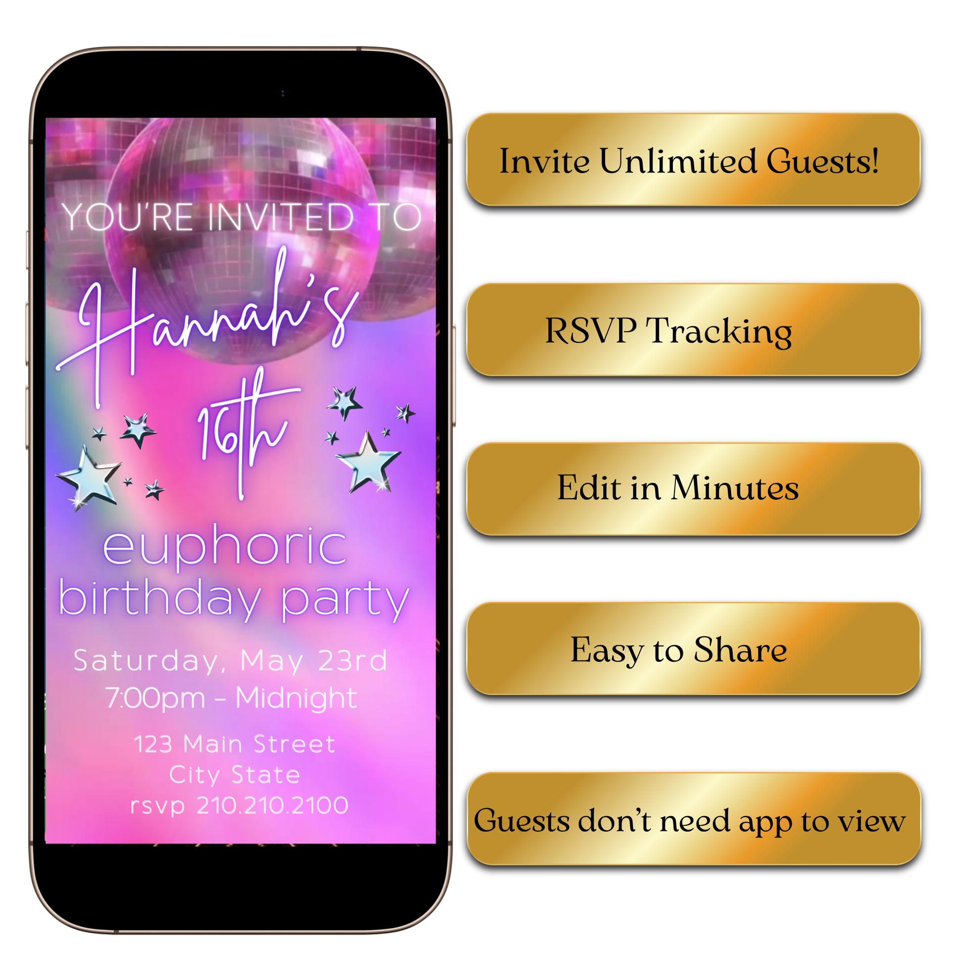 Euphoric disco dance video invite editable online