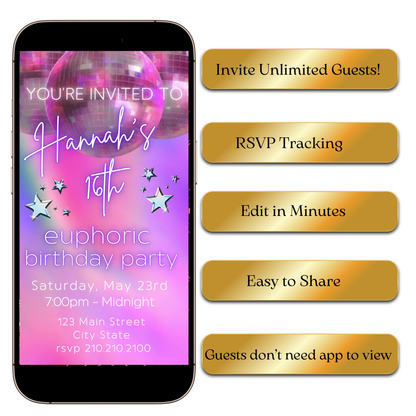 Euphoric disco dance video invite editable online