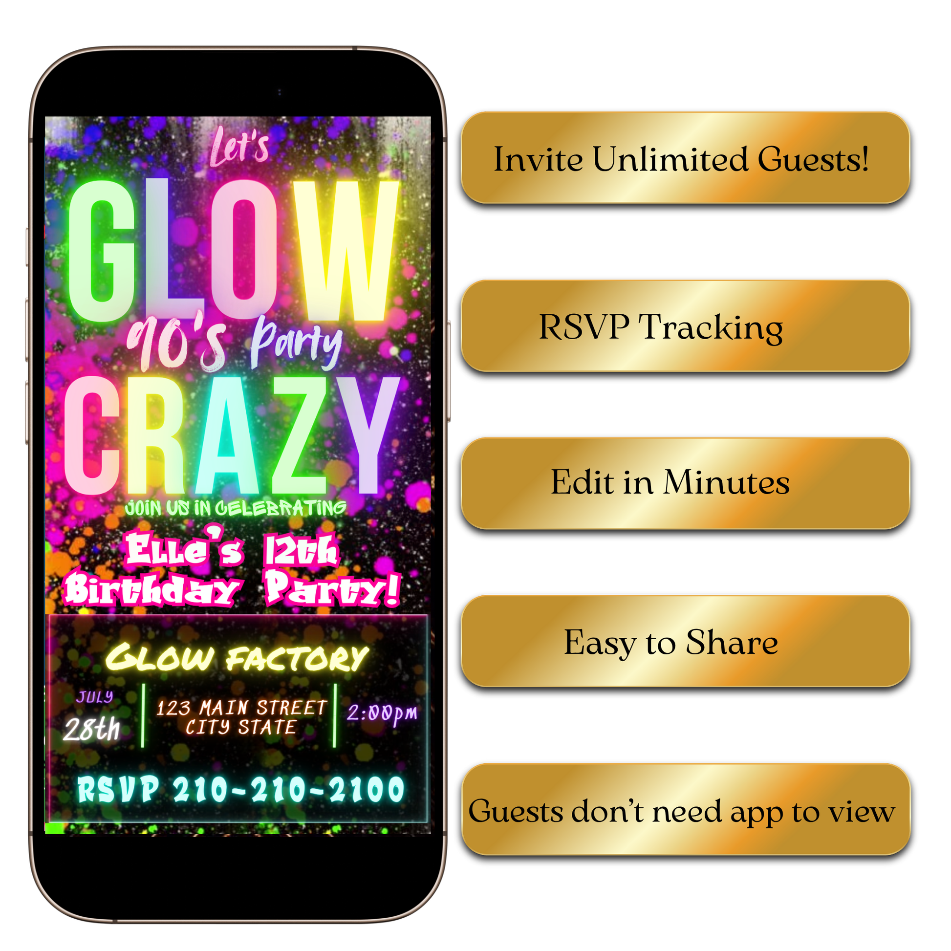 Digital Glow in the Dark Party Video Invitation MP4 Invite
