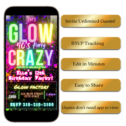 Digital Glow in the Dark Party Video Invitation MP4 Invite