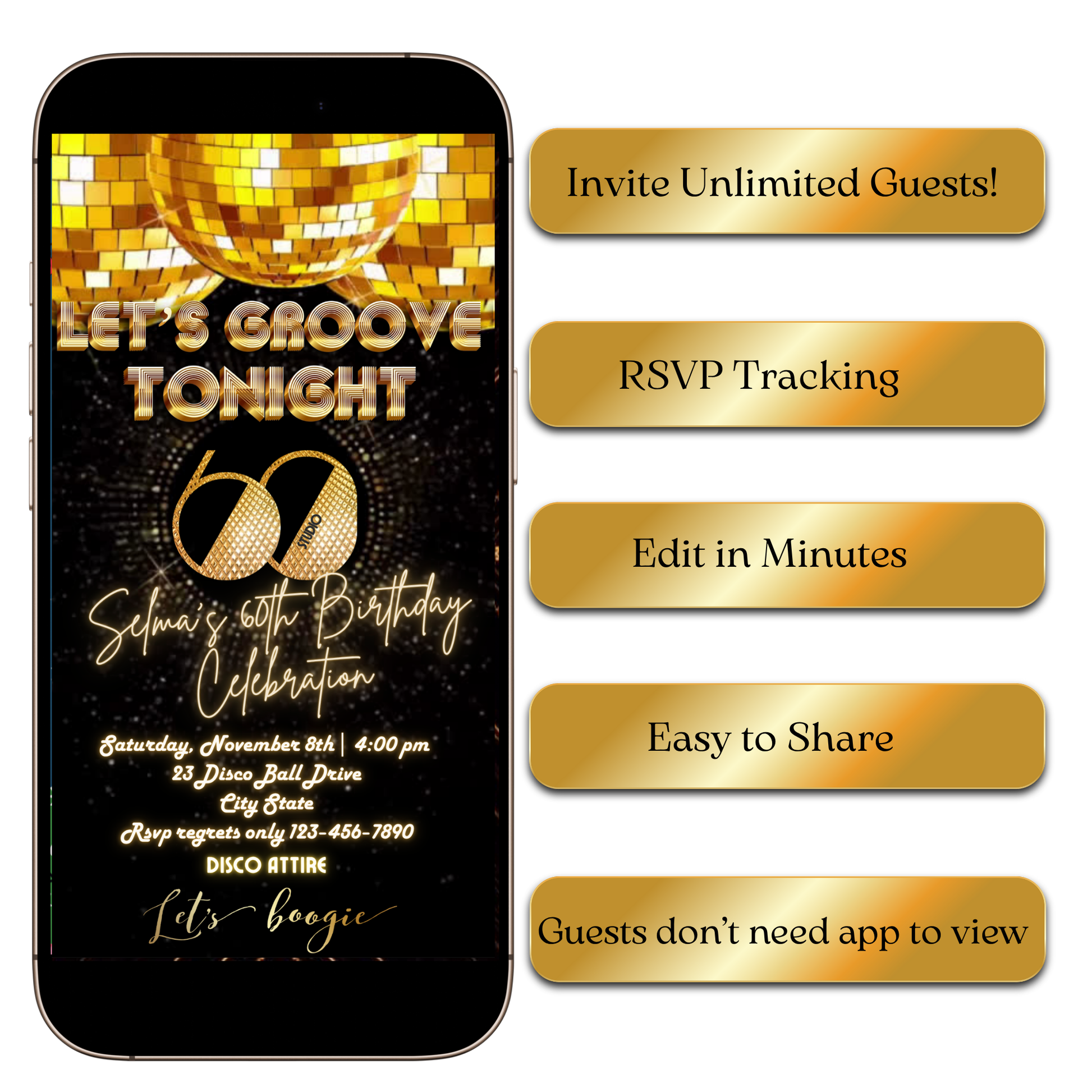 Let's groove boogie video invite editable online