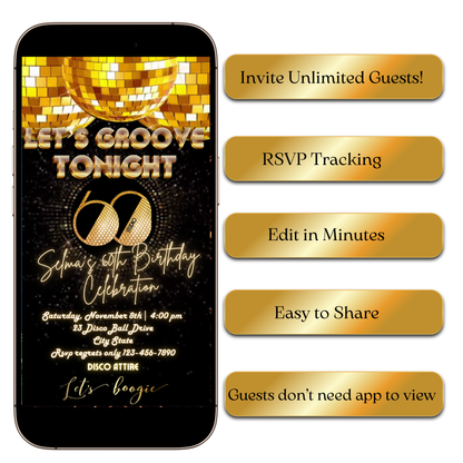 Let's groove boogie video invite editable online